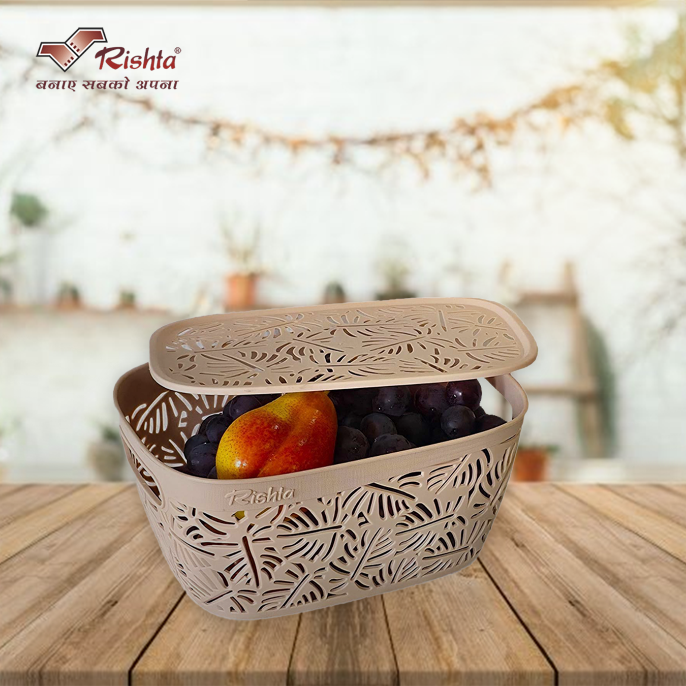 Rishta® Monstera Plastic Storage Basket with Lid (Set of 3) - Image 9