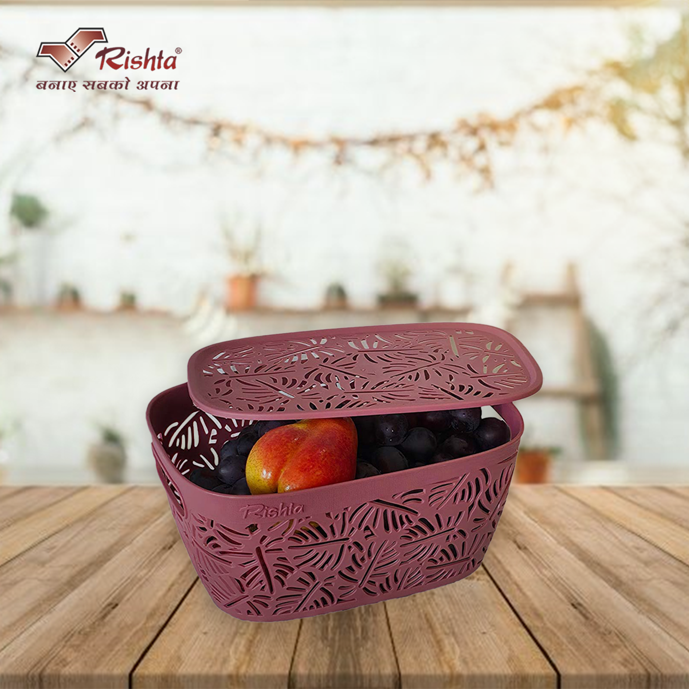 Rishta® Monstera Plastic Storage Basket with Lid (Set of 3) - Image 7